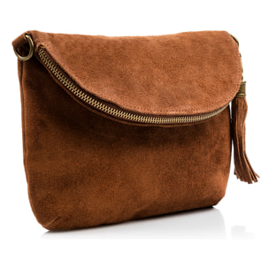 FIRENZE ARTEGIANI Borsa a Spalla da Donna Cenerente Vera Pelle Scamosciata Made in Italy 24x3x19 Cm. Colore: marrone scuro