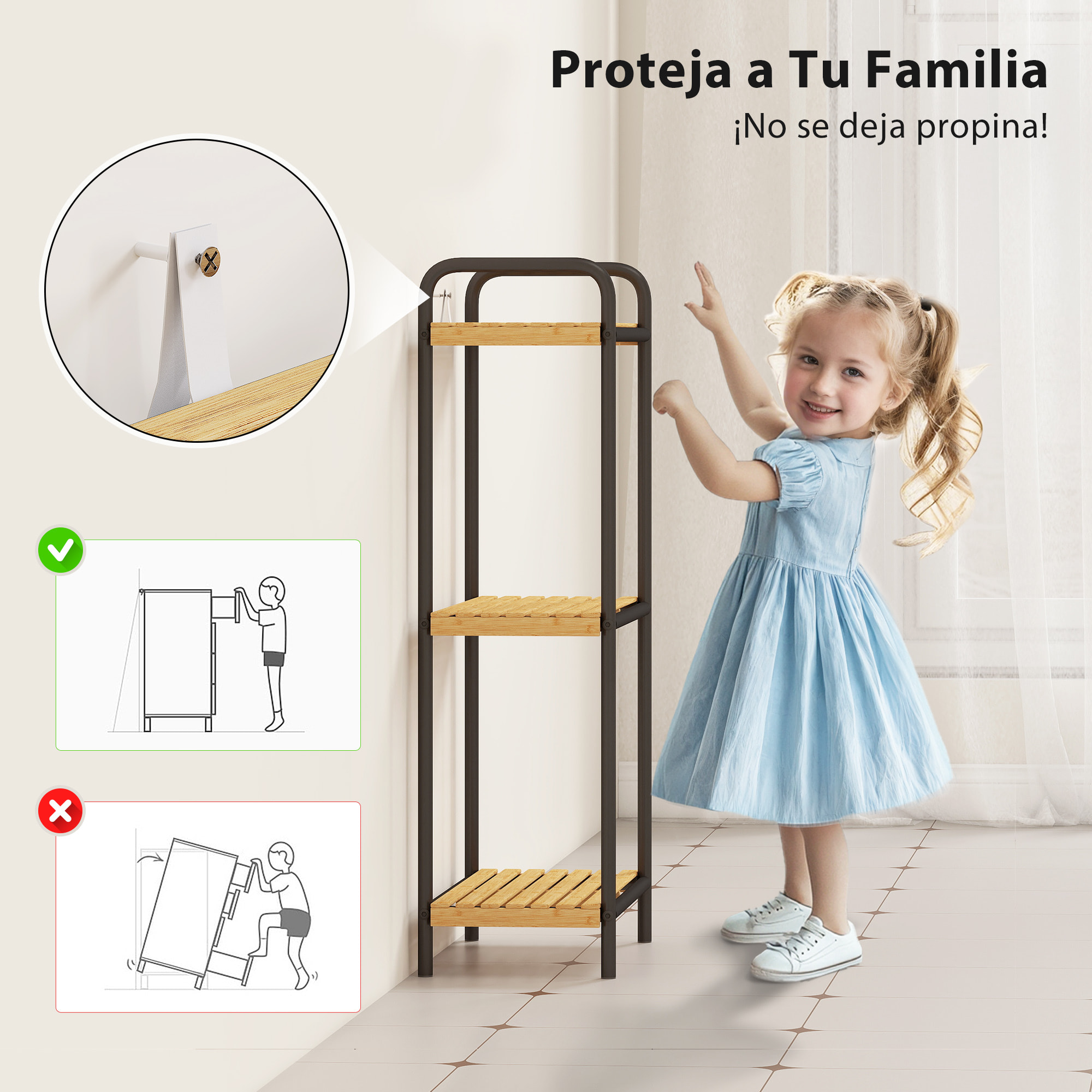 Estantería de Baño de Bambú de 3 Niveles Estantería de Almacenaje con 3 Baldas Abiertas Diseño de Lamas y Estructura de Acero para Cocina Baño Salón 41,5x21,5x77,5 cm Natural y Negro