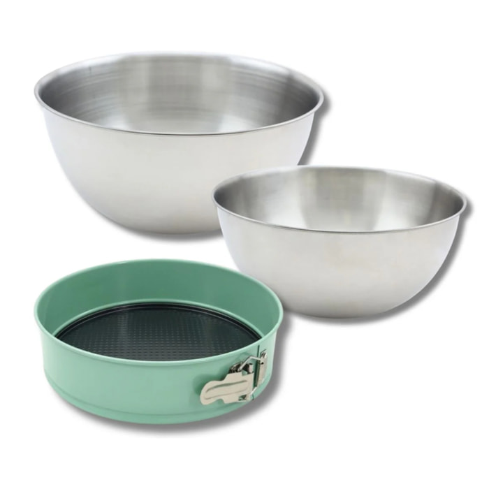 Ensemble comprenant 1 Moule à Manqué Zenker, 2 Bols à Mixer en inox Fackelmann