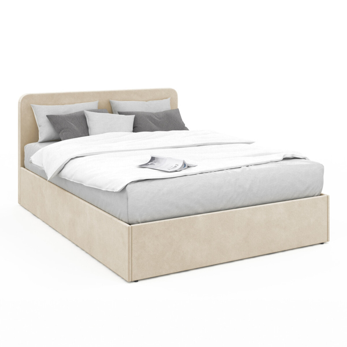 Lit avec tete de lit arrondie Louise - Velours beige