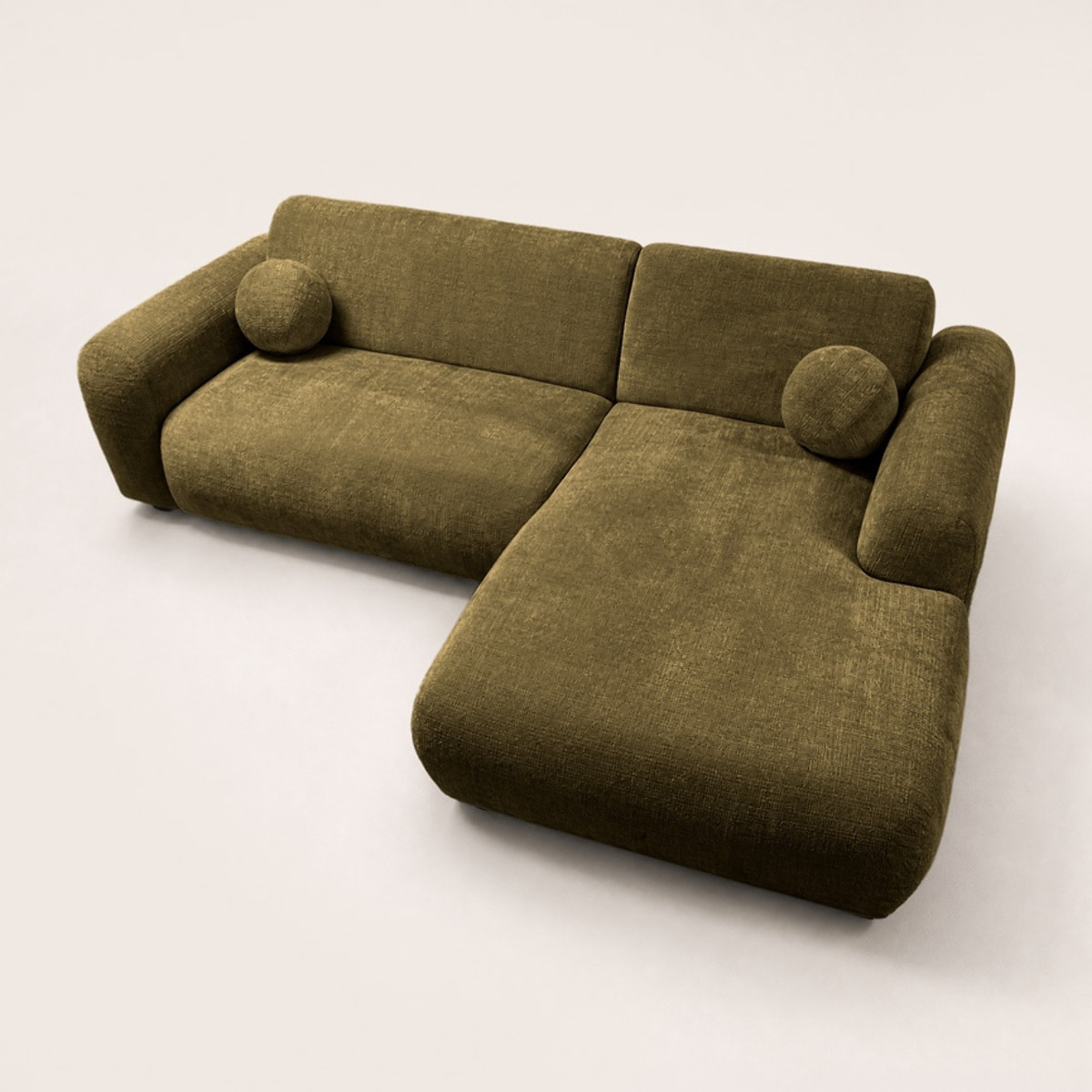 Louise - Canapé d'angle droit 4 places en velours texturé - Vert Kaki
