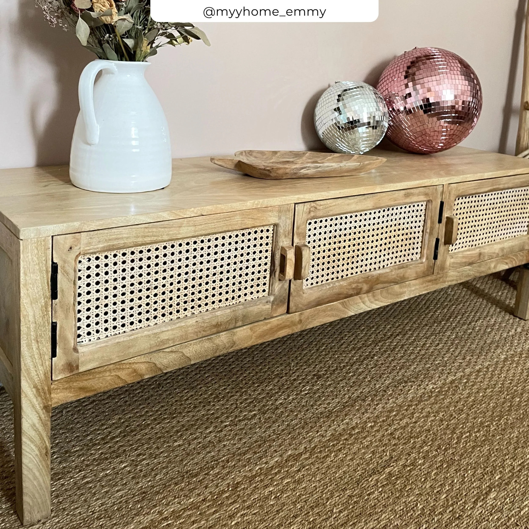 Meuble TV cannage et bois de manguier 140 cm - Tiki