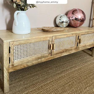 Meuble TV cannage et bois de manguier 140 cm - Tiki