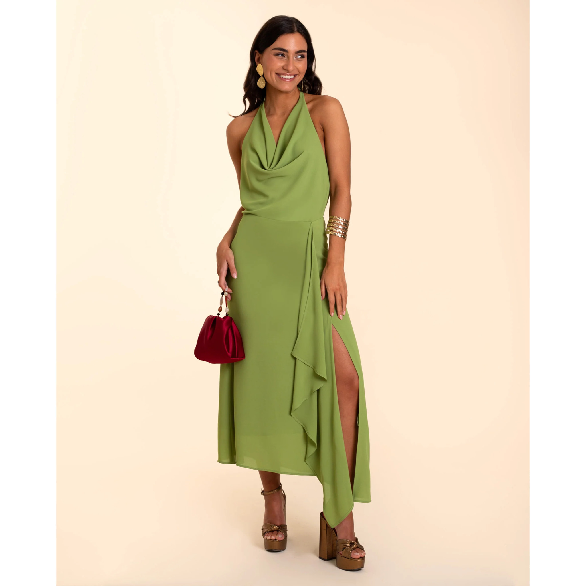 Falda midi con drapeado