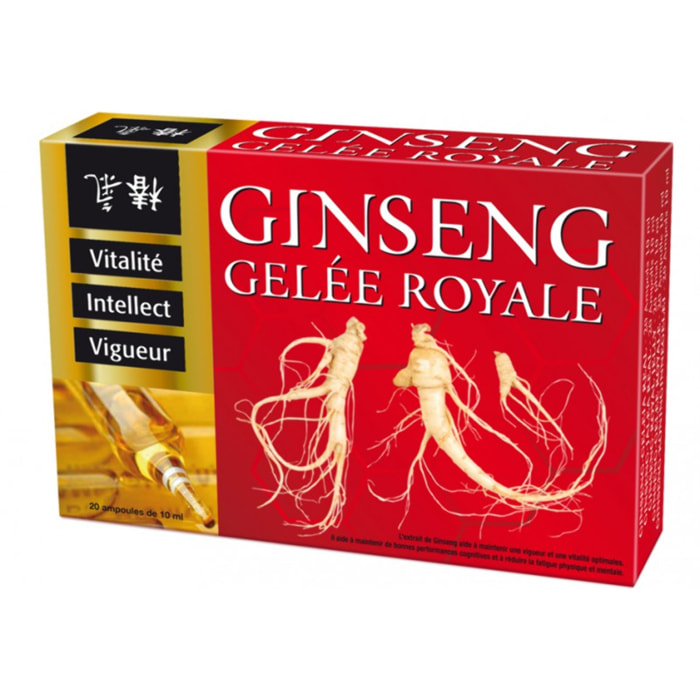 NUTRI EXPERT - Ginseng Gelée Royale - Favorise tonus physique et intellectuel - Soutient la résistance et la vigueur - Combat la fatigue - Actifs d'Origine Naturelle - Vegan - 20 Ampoules