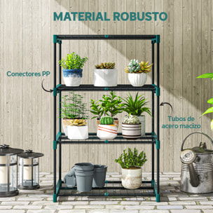 Soporte para Plantas de 4 Niveles, Estantería para Plantas de Acero, Estantes de Rejilla, Soporte para Macetas, Interior y Exterior, 67x49x105 cm, Verde Oscuro
