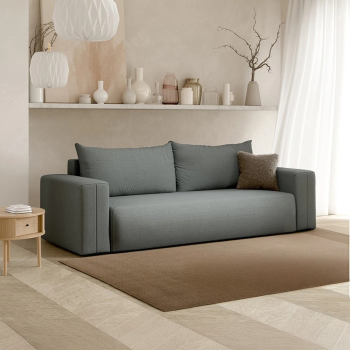 NALA - Canapé droit convertible droit 3 places en tissu gris