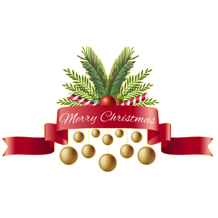 Sticker Noël ruban Merry Christmas - Autocollants stickers adhésifs noël - décoration fêtes