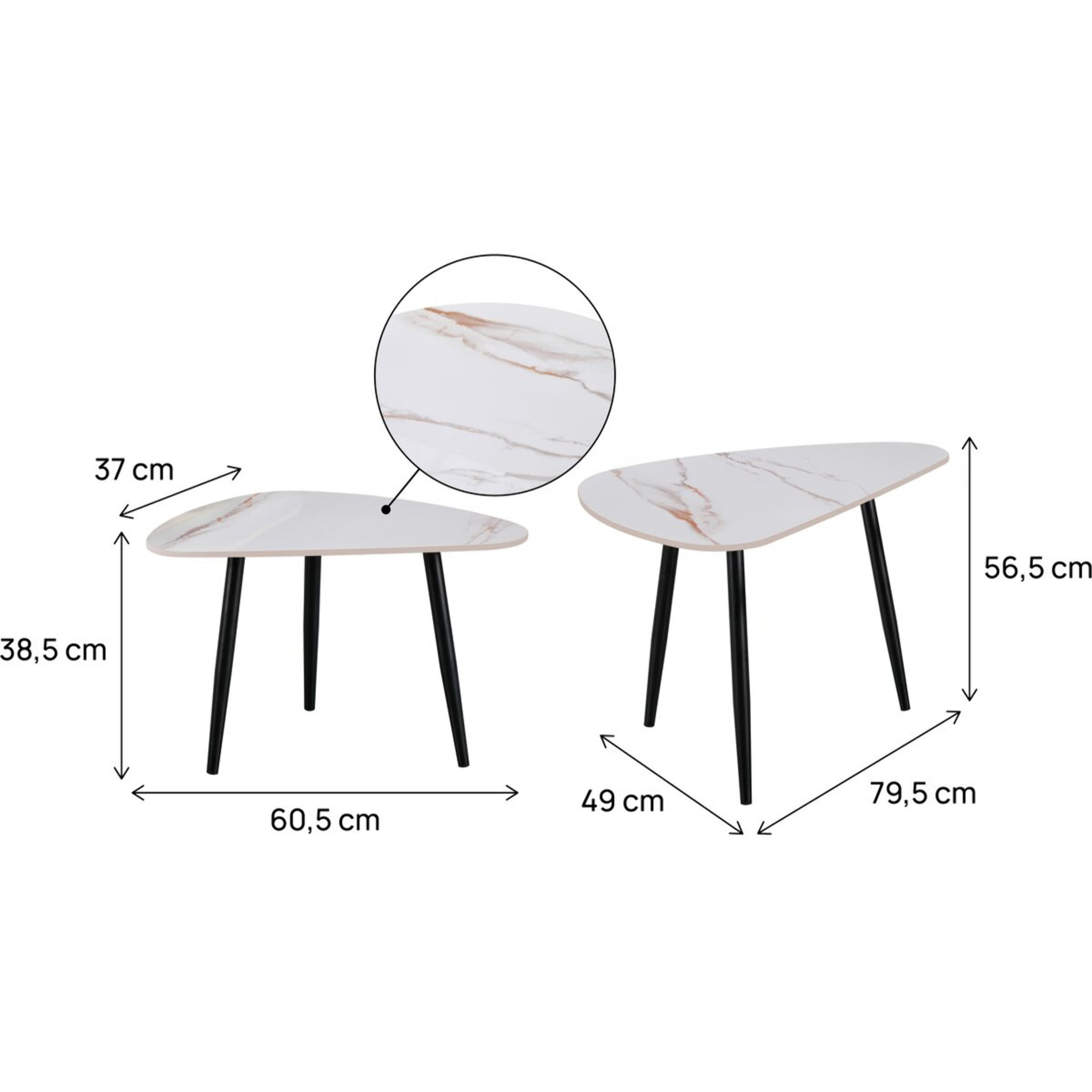 Lot de 2 tables basses gigognes en céramique "Terra" - 49 x 79 x 56 cm - Blanc