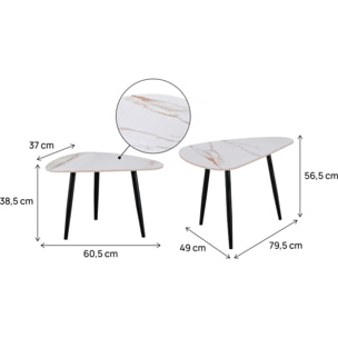 Lot de 2 tables basses gigognes en céramique "Terra" - 49 x 79 x 56 cm - Blanc