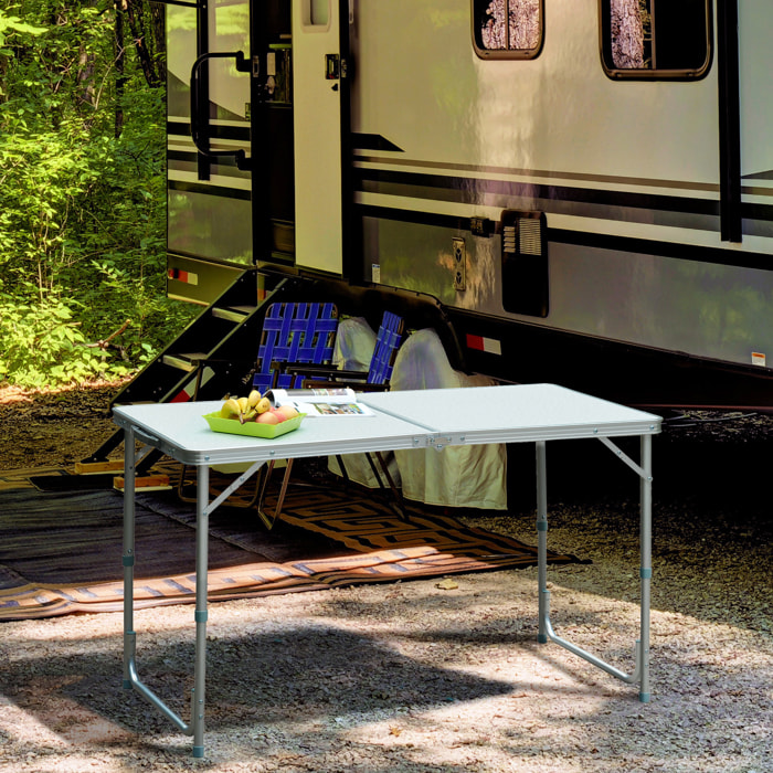 Mesa de Camping Plegable convertible en Maleta Altura Regulable para Picnic 120x60x54-70 cm con Encimera de MDF Marco de Aluminio