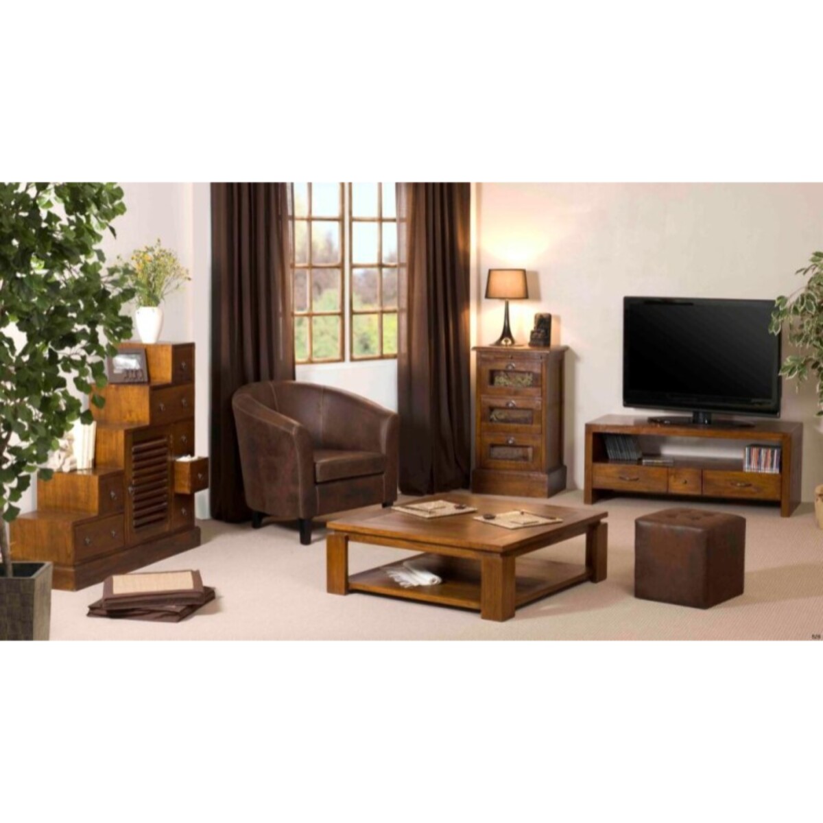 LAUREN - Meuble escalier 105x37 cm marron bois Mindi