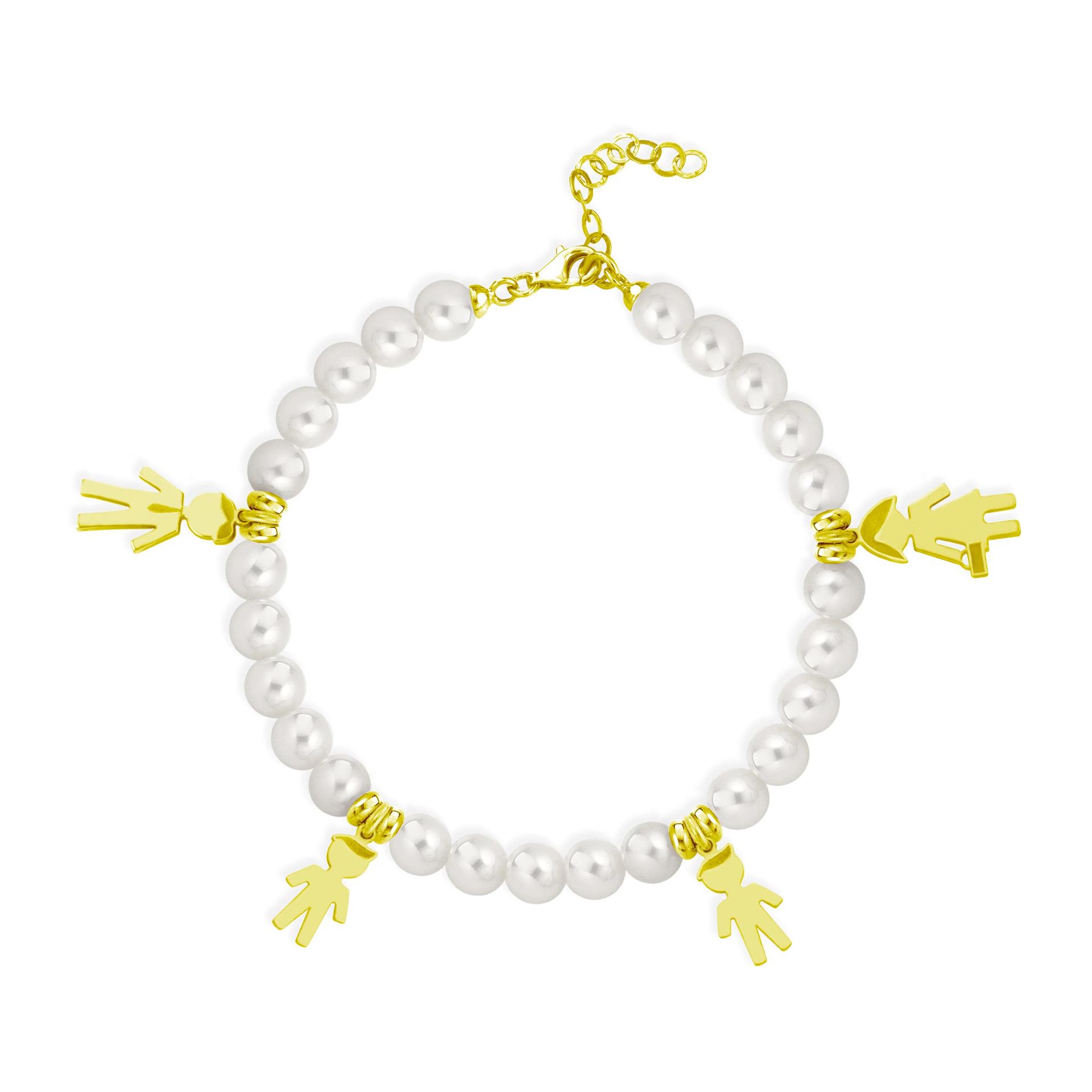 Bracciale Love Makes a Family Papà-Bimbo-Bimbo-Lei Perle Argento Gold