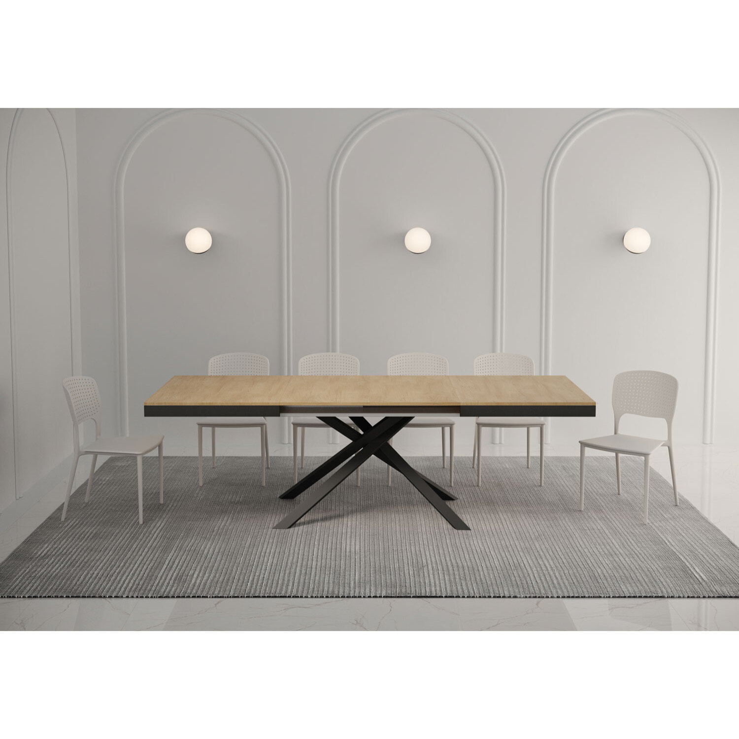 Mesa extensible 90x160/420 cm Karida Evolution roble natural estructura antracita