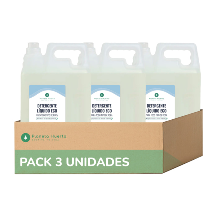 Pack 3 x Detergente Líquido Ropa Eco  Aroma natural a ropa limpia Planeta Huerto  5 Litros