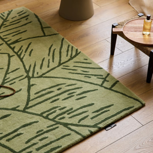 PANTONE - Tapis en laine fait main CEDRE BLANC à motif feuille vert