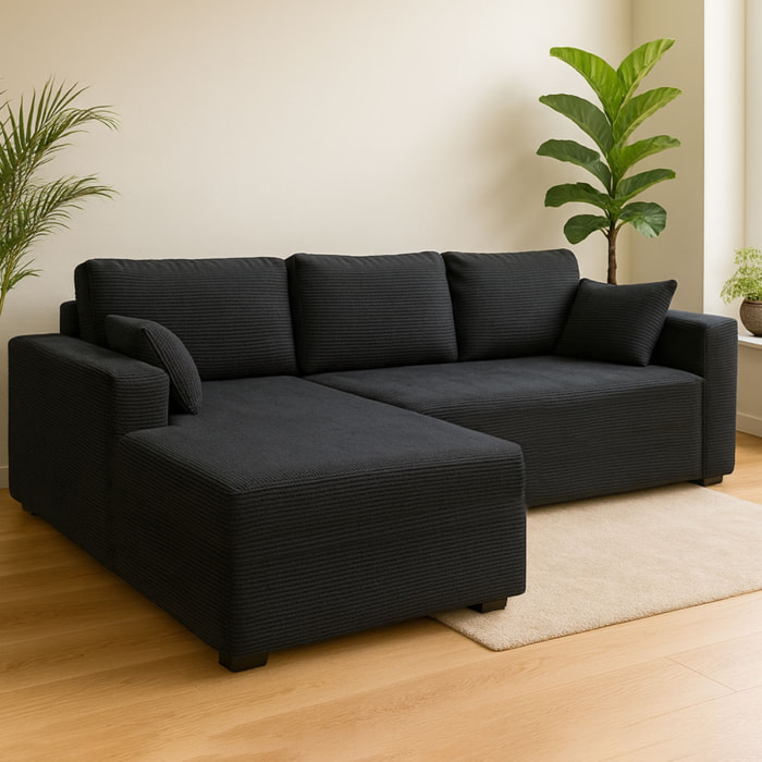 PRESTON Canapé d'angle 3 places en velours côtelé gris anthracite