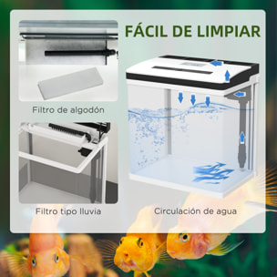 Acuario de Cristal de 13L Pecera Pequeña con Sistema de Filtro Iluminación LED Bomba de Agua 29x20x30,5 cm Blanco