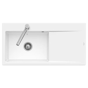 Evier a encastrer Subway Style 60 vidage automatique Blanc CeramicPlus cuve a gauche