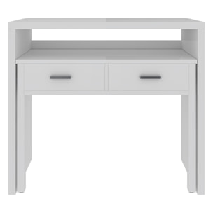 Scrivania Allungabile Con 2 Cassetti Scrittoio Ufficio Cameretta Salvaspazio Estensibile Design Arredo Casa 98.5 x 36 x 87.5 cm Bianco