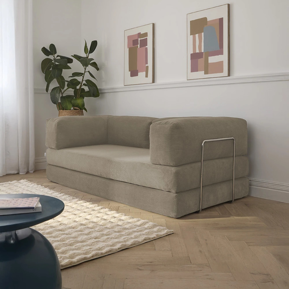 TRENDY - Canapé compressé 3 places modulable en velours côtelé taupe