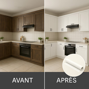 Rouleau adhésif décoratif Vinyle au Mètre - Blanc - Sticker Lavable Imperméable Mur Cuisine Meubles