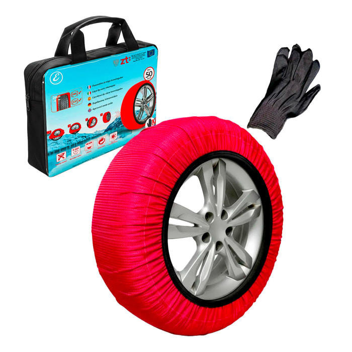Calze da Neve Omologate EN 16662-1 Per Auto SUV Coppia Catene Tessili Antisdrucciolo per Pneumatici R14-R22 Facili da Montare Con Guanti e Borsa Xl