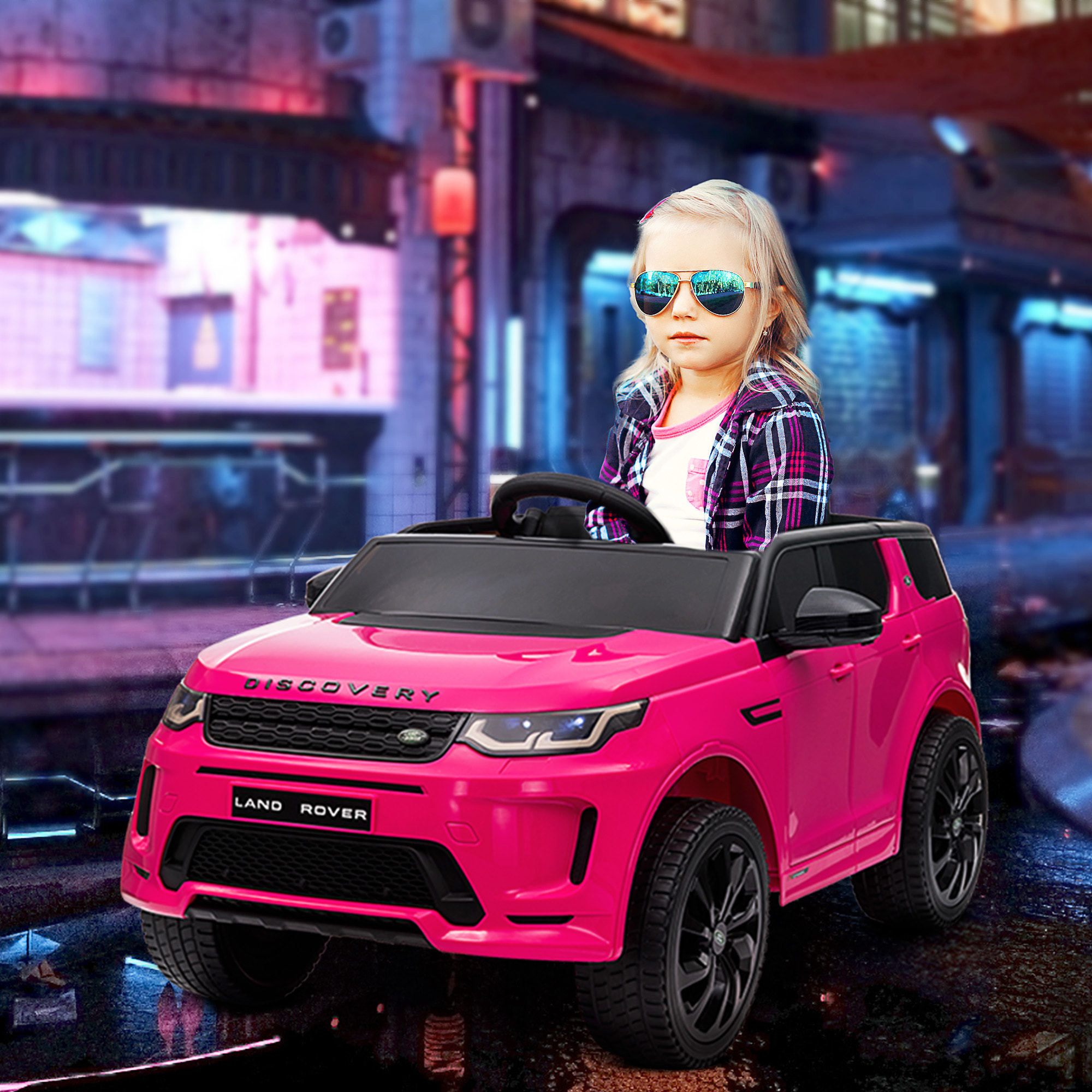 Coche Eléctrico para Niños de +3 Años con Licencia Land Rover Discovery Sport Carro Eléctrico Infantil con Batería 12V Mando a Distancia Arranque Lento Faros Bocina y Música Rosa