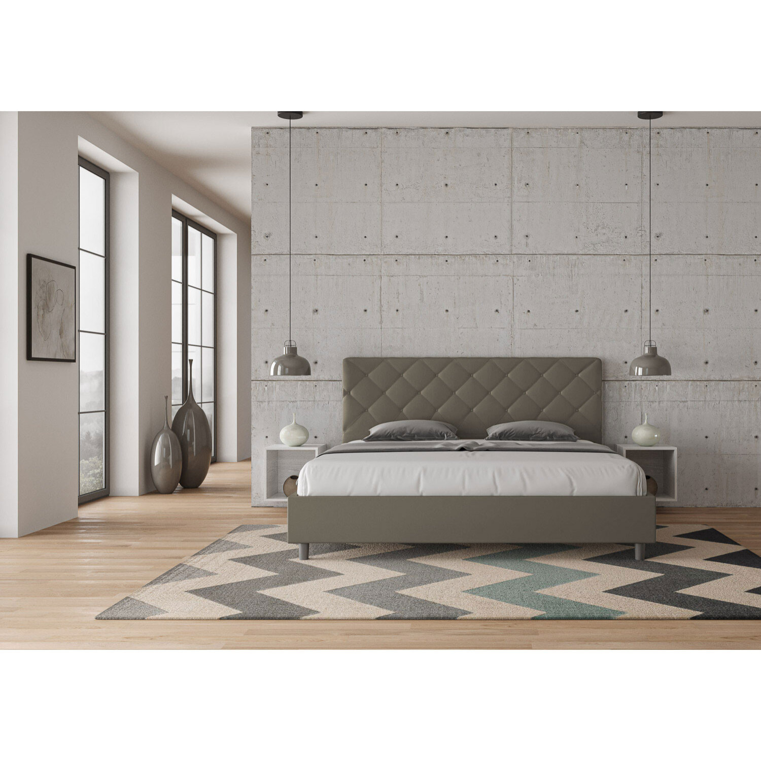 Lit king size sans sommier rembourré 200x200 similicuir cappuccino Priya