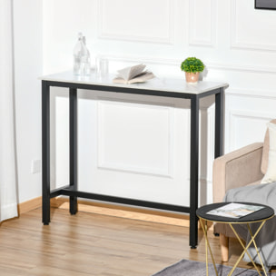 Table de bar - table haute de cuisine - dim. 120 x 40 x 100 cm - aspect marbre blanc acier noir