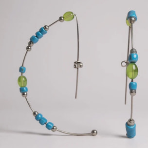 Pendiente tipo aro en plata 925 tonos verdes cristal _ Plata Úncia