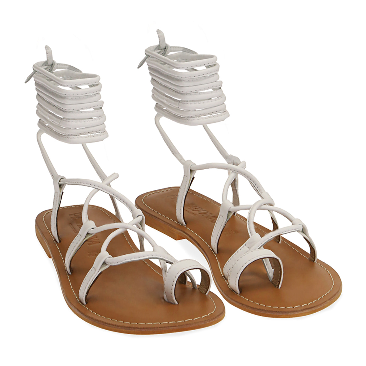 Sandalias lace-up planas blancas de piel