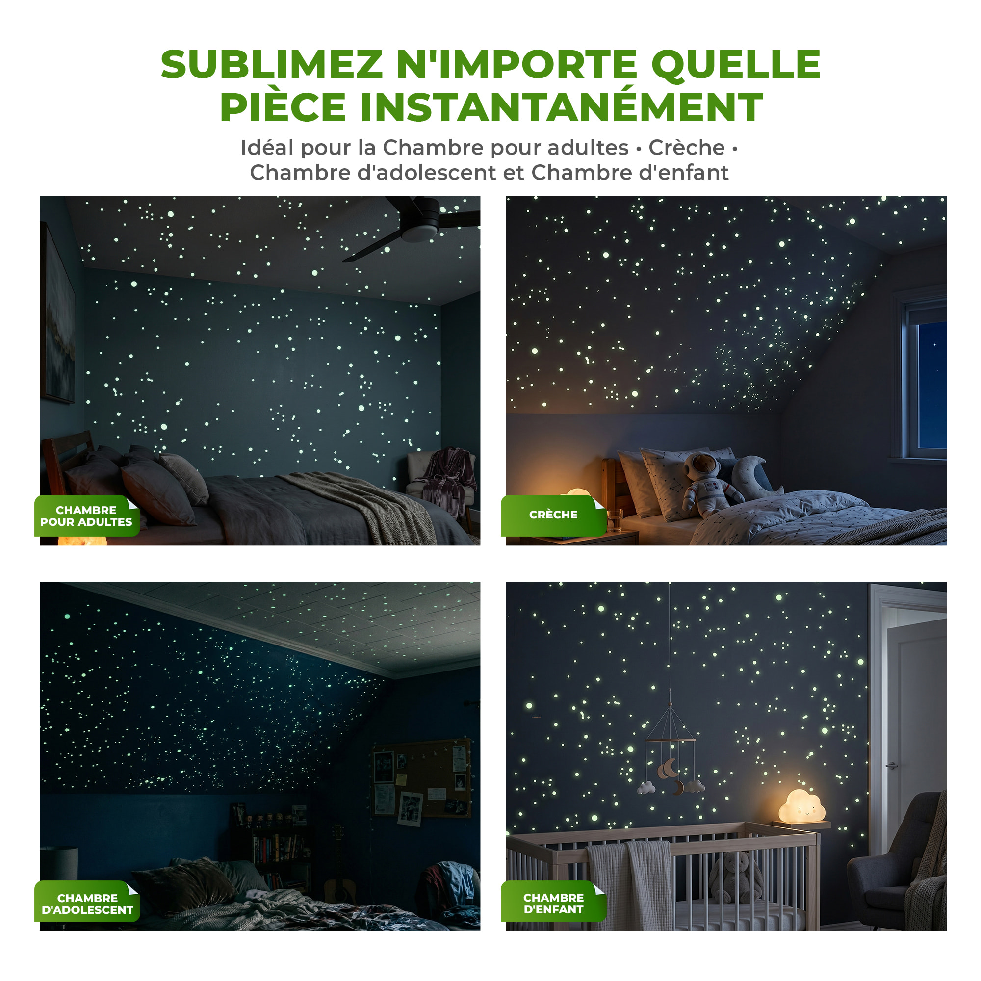 Stickers Muraux décoration adhésifs250 phosphorescents étoiles et étoiles filantes