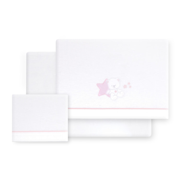 Triptico Coche Franela Osito Sentado Bco/Rosa