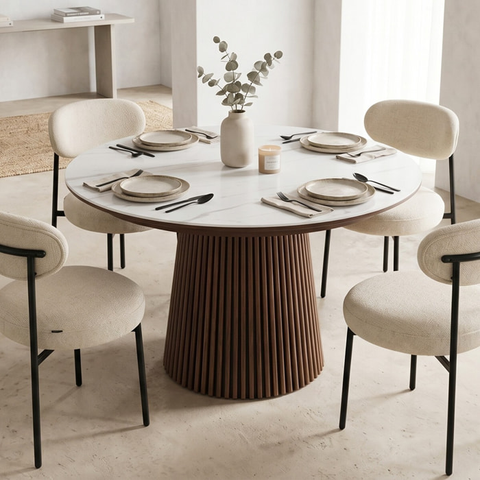 Table à manger ronde extensible en céramique bicolore 6/8 places - ADA