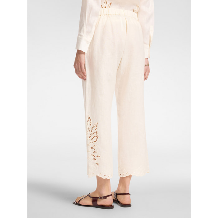 Elena Mirò - Pantalón cropped de lino bordado - Blanco