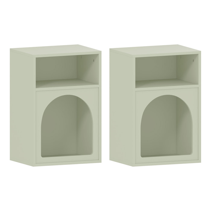 Lot de 2 chevets tables de nuit design tendance troglodyte 2 niches dim. 40 x 30 x 60 cm vert d'eau