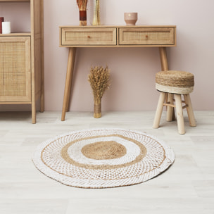 Tapis Rond Jute Imprime Blanc 90cm