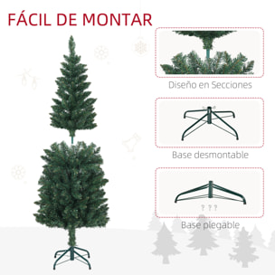 Árbol de Navidad Estrecho 150 cm Árbol de Navidad Tipo Lápiz con Base Plegable y 317 Ramas para Dormitorio Oficina Verde