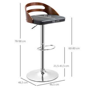 Lot de 2 tabourets de bar design contemporain hauteur d'assise réglable pivotant 360° revêtement synthétique noir dossier ajouré aspect bois