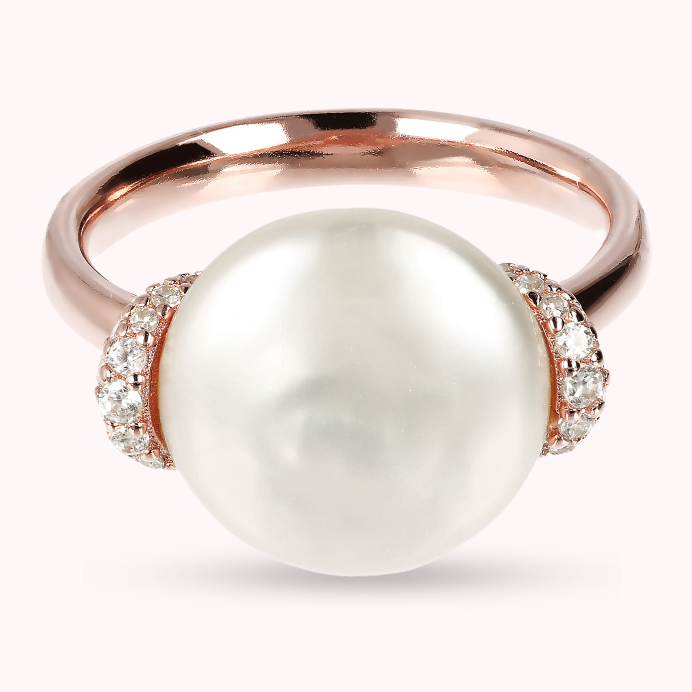 Anello Cocktail con Perla Coltivata d'Acqua Dolce Bianca e Cubic Zirconia