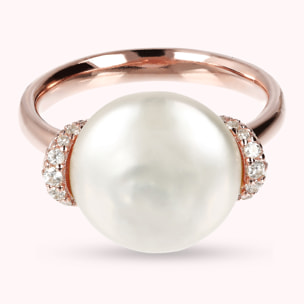 Anello Cocktail con Perla Coltivata d'Acqua Dolce Bianca e Cubic Zirconia