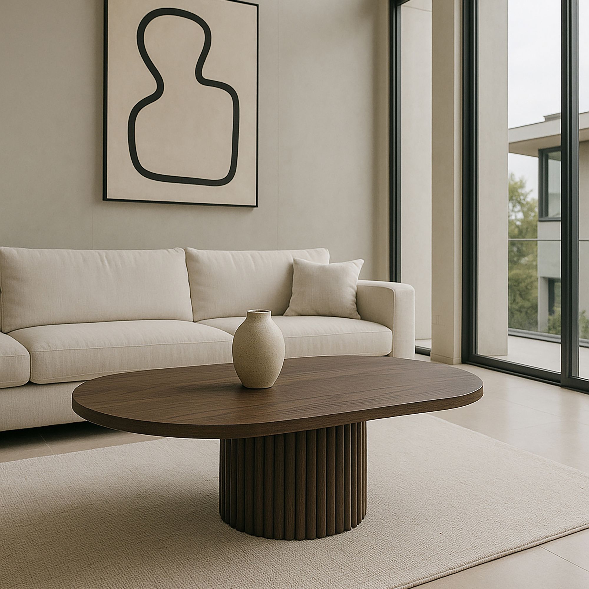 Table basse ovale effet bois couleur noyer 110cm SIERRA