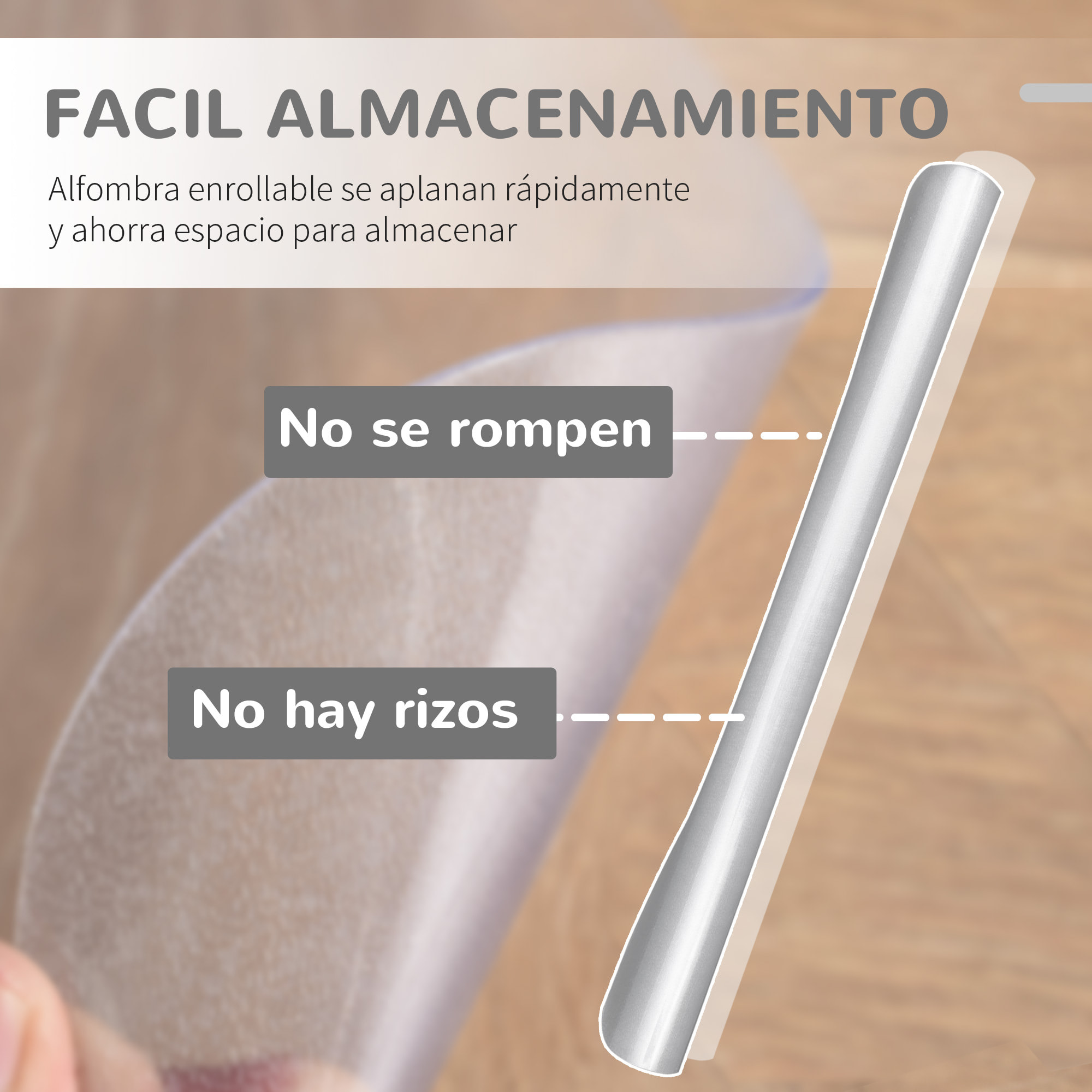 Conjunto de Oficina Incluye 1 Silla de Oficina Reclinable con Ruedas y Altura Ajustable 64x61x120,9-128,9 cm y 1 Alfombra Protectora de Suelo 90x120 cm Gris y Transparente