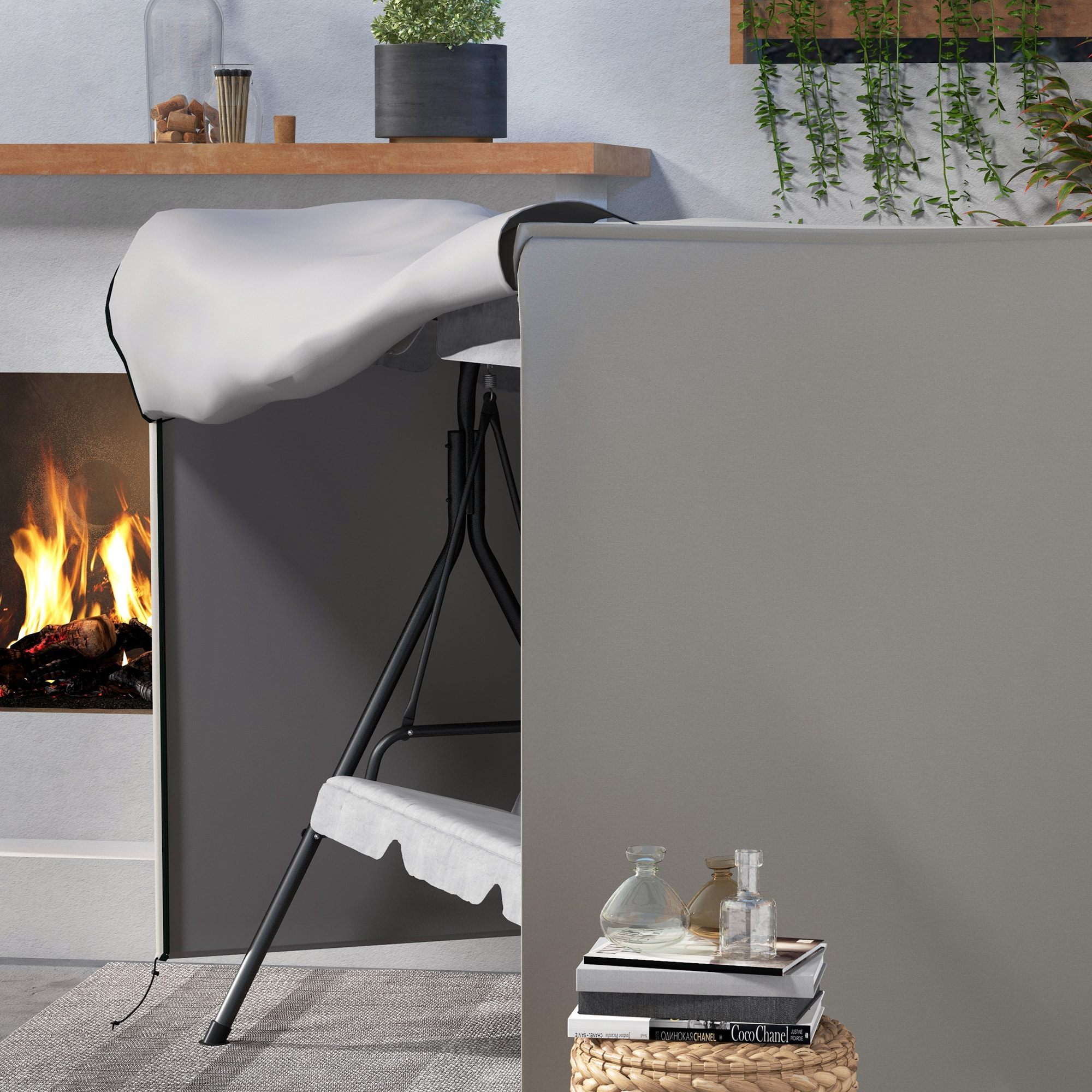 Funda Balancín Jardín Funda Columpio Jardín Exterior Cubierta de Columpio de Tela Oxford 600D con 2 Cremalleras Impermeable 205x124x164 cm Gris Claro