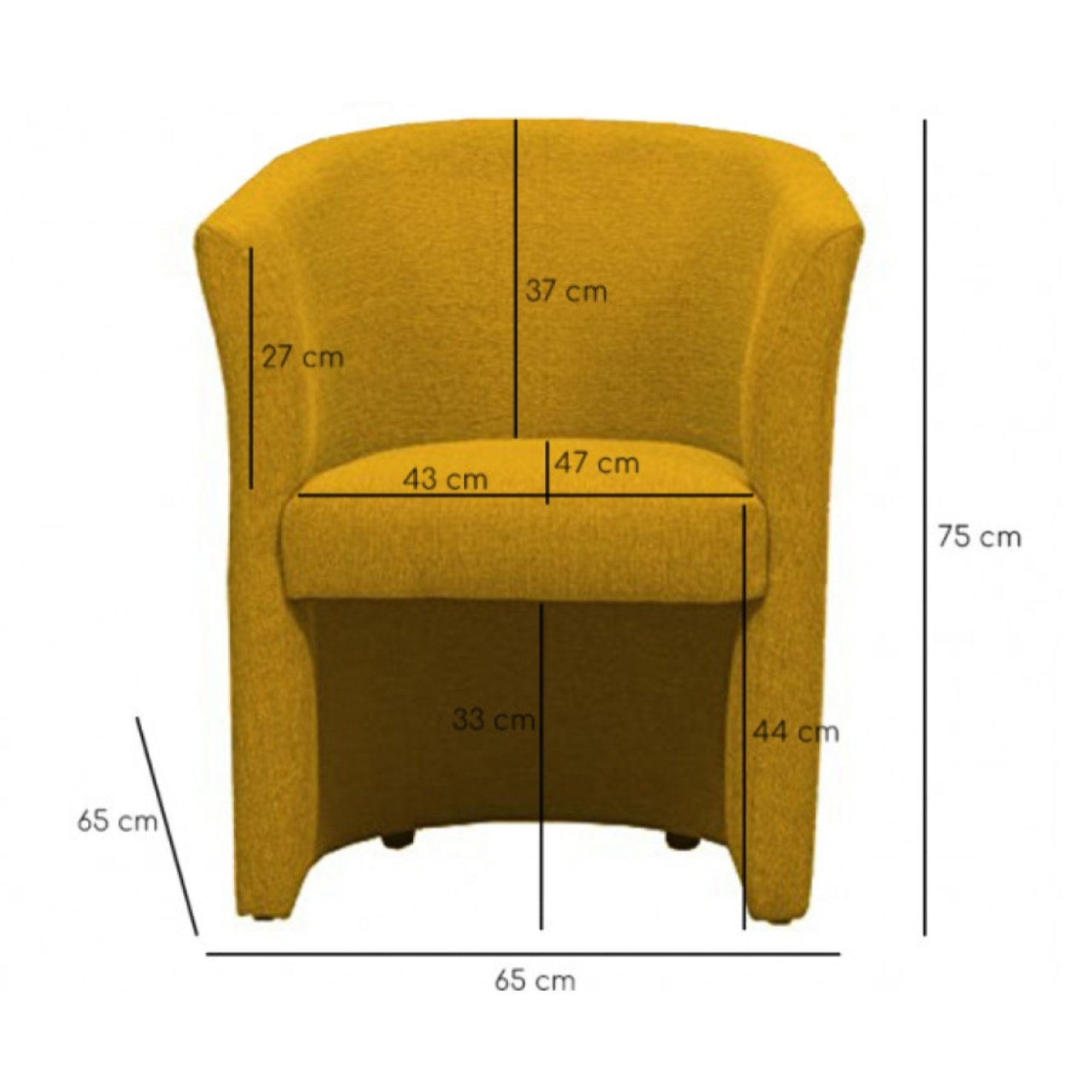 Fauteuil cabriolet en tissu jaune moutarde - LILOU