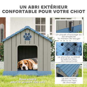 Niche pour chien extérieur - niche pour chien plastique - dim. 85 x 79 x 82 cm - gris bleu