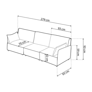 Sofá modular 3 plazas con brazos Cubiq Gris