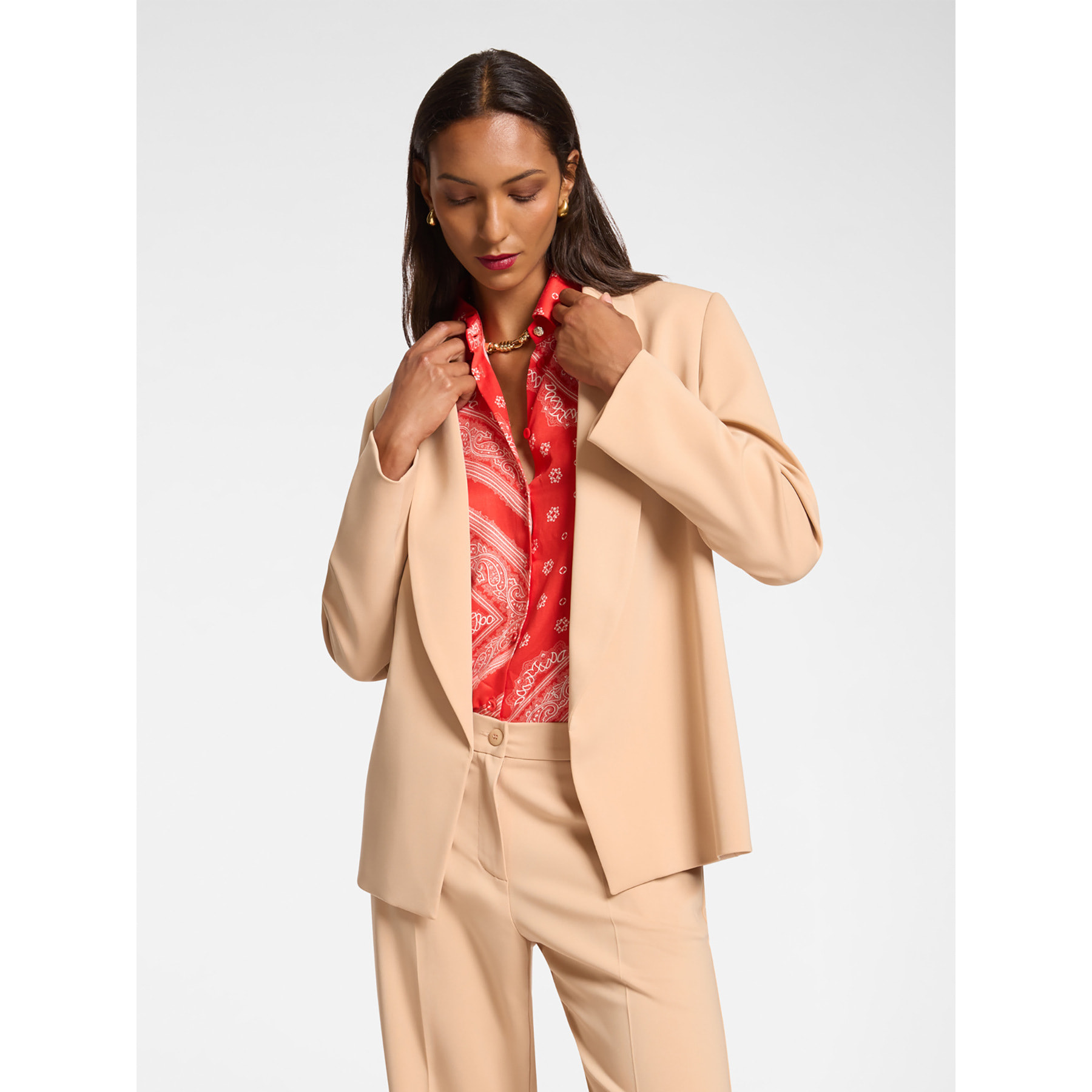 Elena Mirò - Blazer con cuello chal - Beige