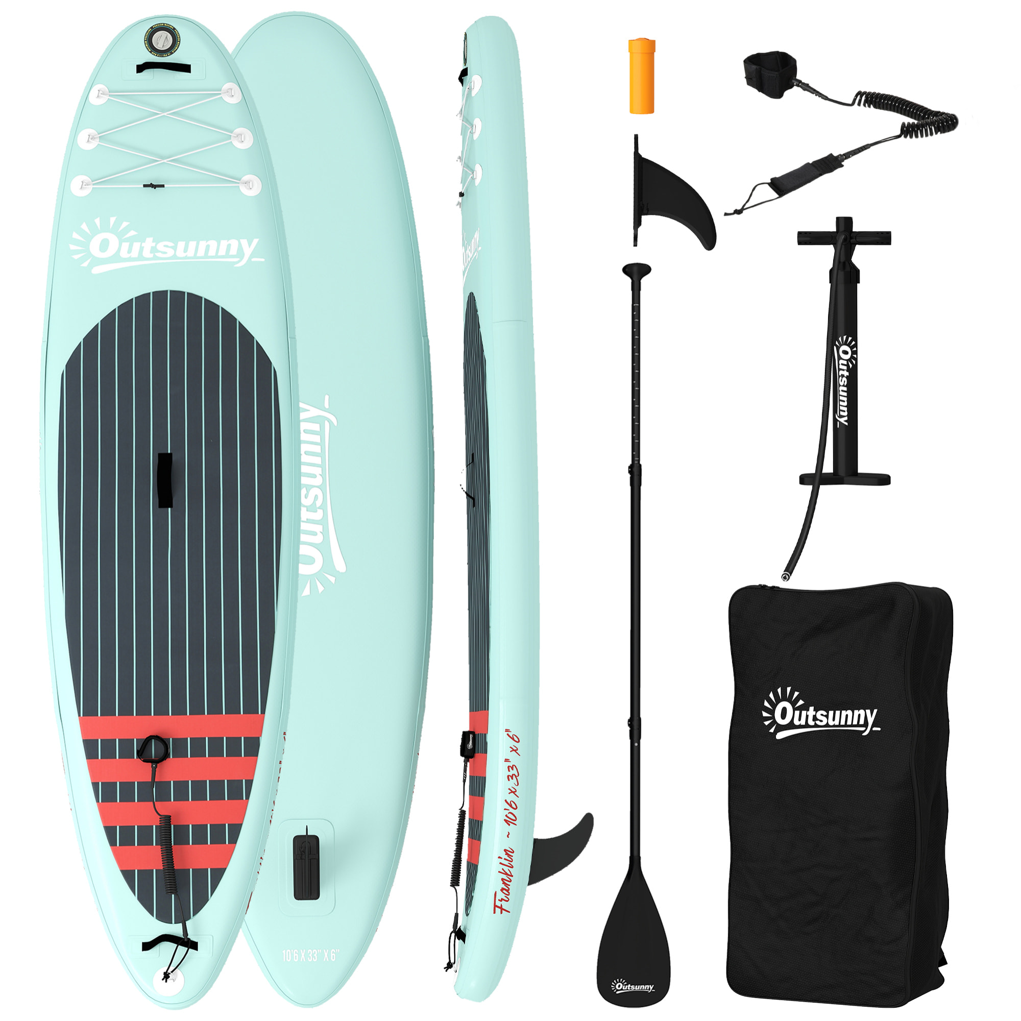 Tabla Paddle Surf Hinchable con Accesorios, 320 cm, Remo de Aluminio Ajustable, Quilla, Stand Up Paddle Board con Superficie Antideslizante de EVA, Bomba y Mochila, Carga 160 kg, para Adultos